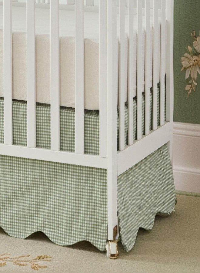 Brandream Scallop Edge Cotton Crib Skirt, Baby Boy, Baby Girl, Gender Neutral Crib Skirt Toddler Bedskirt Farmhouse Chic Nursery Crib Bed Skirt, Boho Bohemian Solid Green Gingham - Image 5